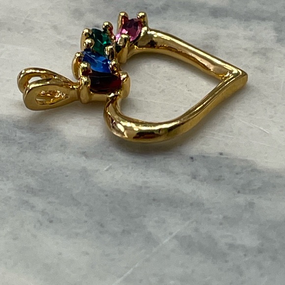 Gold Heart Pendant Charm Multi Color Gemstones VTG Style Rainbow Heart  Charm - Picture 3 of 9